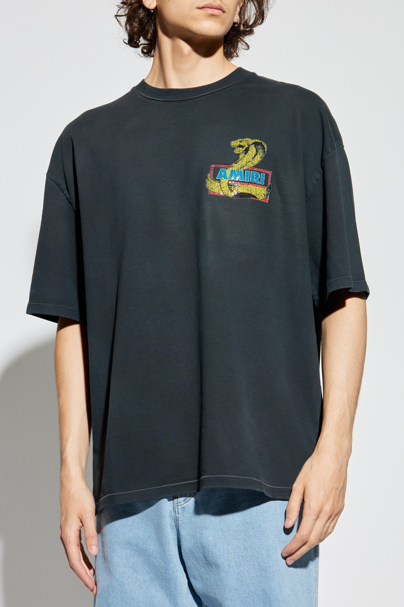 Black T-shirt with print and shimmering appliqués Amiri